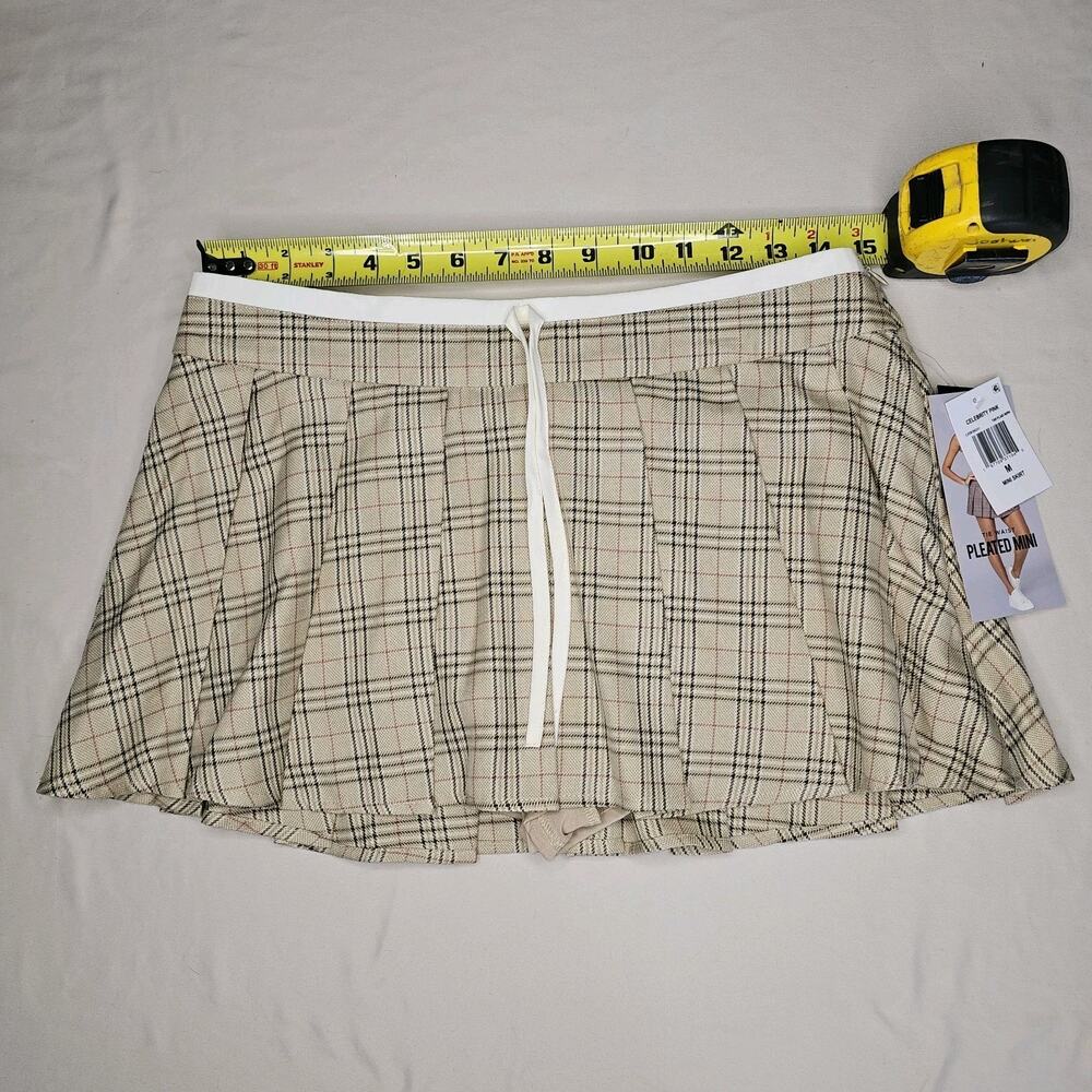 New Celebrity Pink Tan Plaid Pleated Mini Skirt Skort Size Medium School Cheer